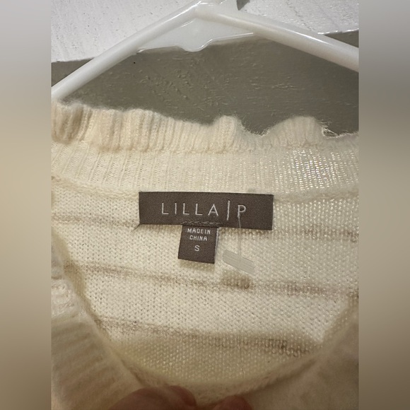 100% Cashmere Lilla P $198 Luxury  Knit - Striped Cream - Size Small - Picture 10 of 11